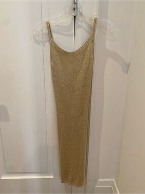 Moda Metallic Gold Knit Midi Slip Dress